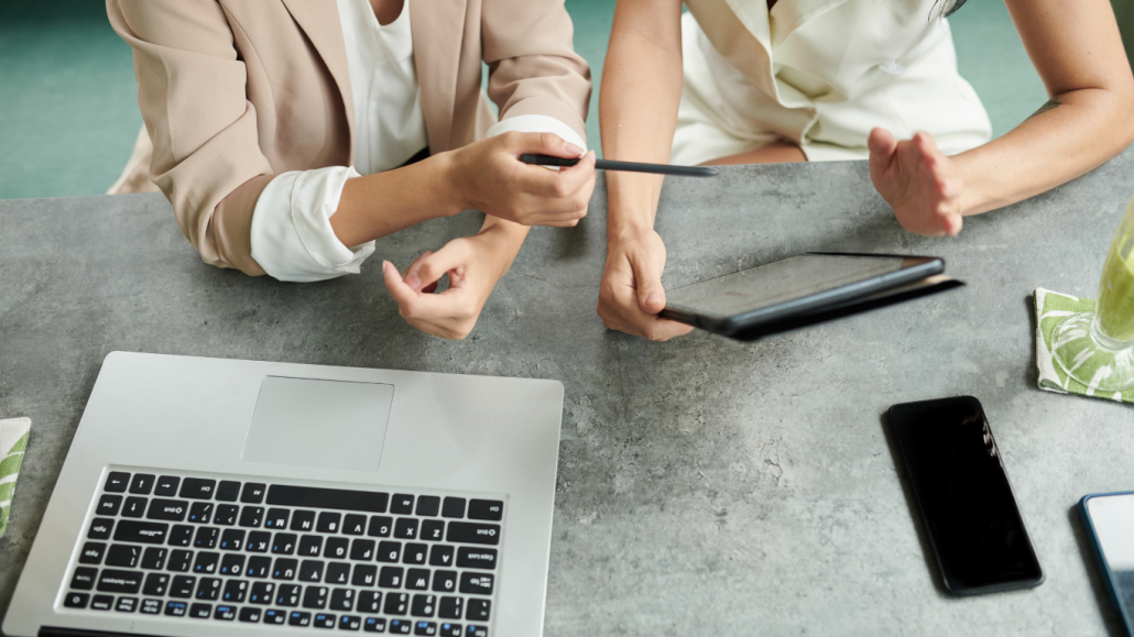 women looking at a business online 